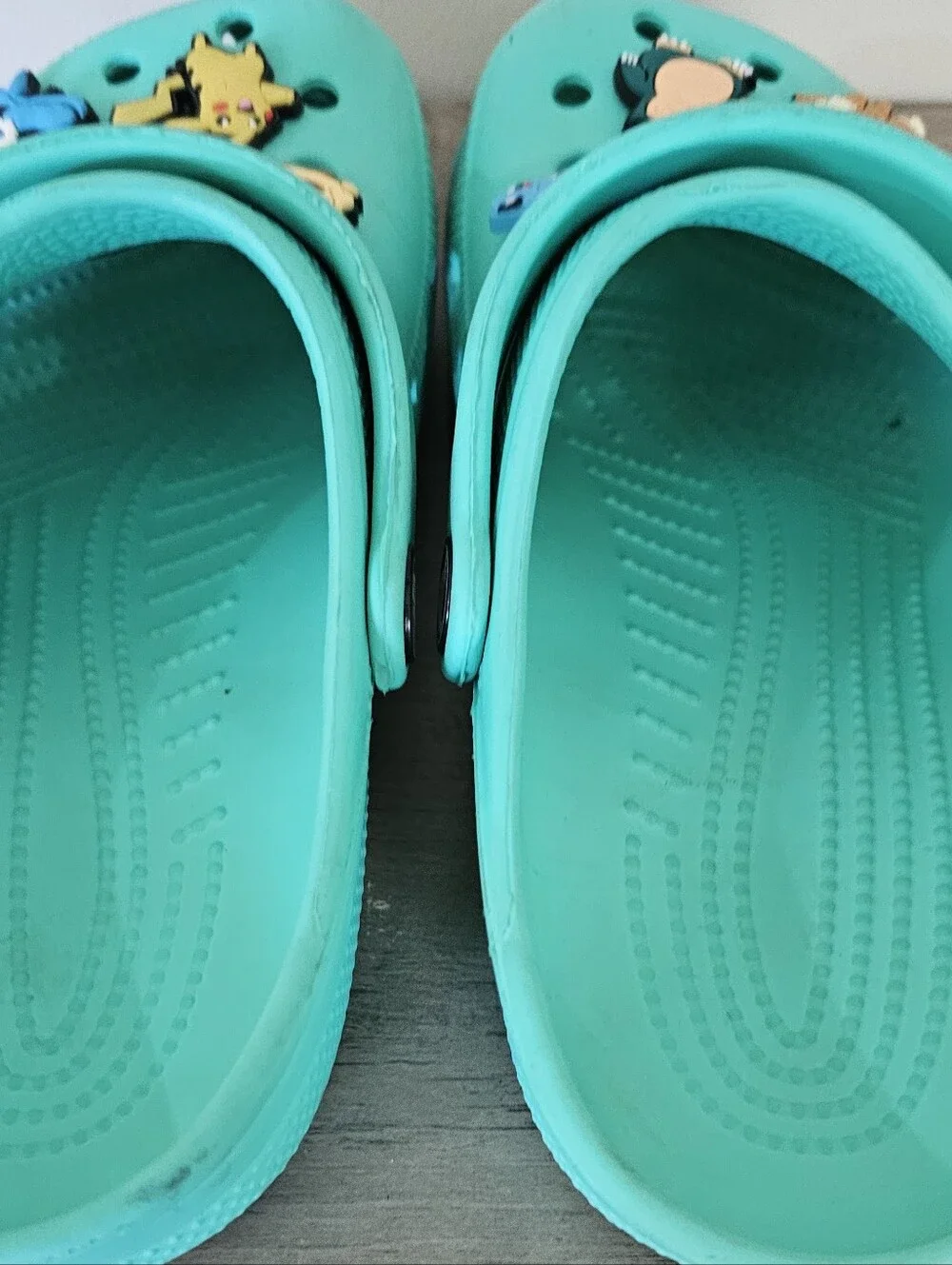 Crocs Kids Teal Green Slip-On Clog Shoes with Pokémon Charms Boy J 3